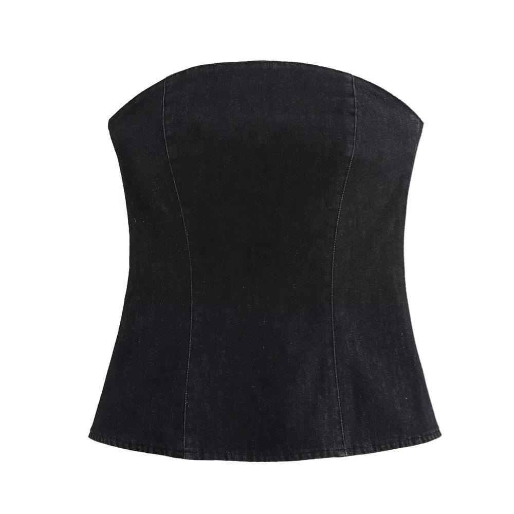 

2025 Spring Women s Fashion Slim Denim Tube Top Extra Small чёрный