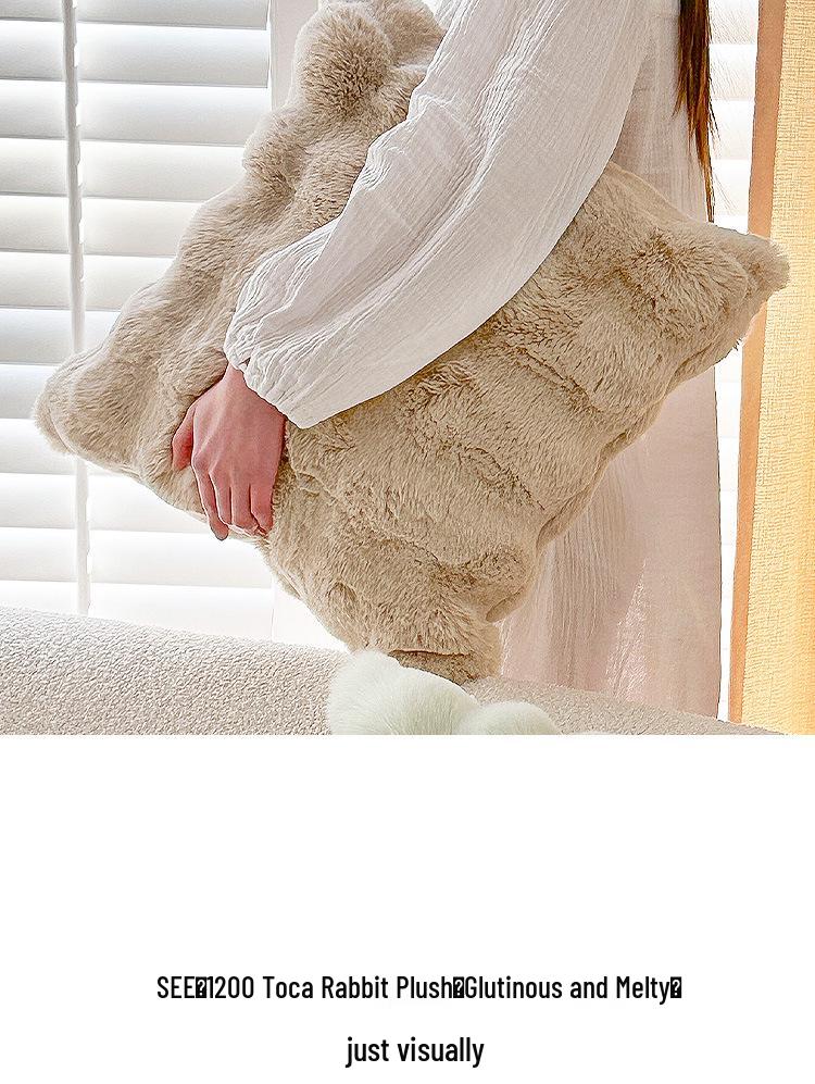 Tuscany Nordic Style Faux Fur Plush Pillow - Autumn/Winter Rabbit Fur Throw for Sofa & Bedroom