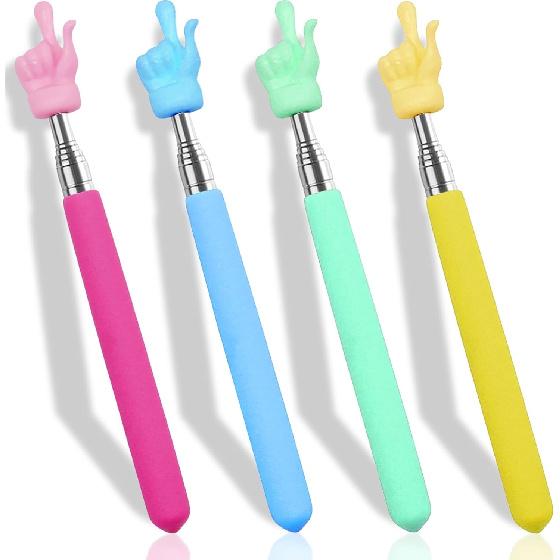 4PCS Retractable Teacher Pointer for Classroom Kids Reading, Mini Extendable Hand Pointer Finger Pointer Stick, Point Reading Pen, Kindergarten