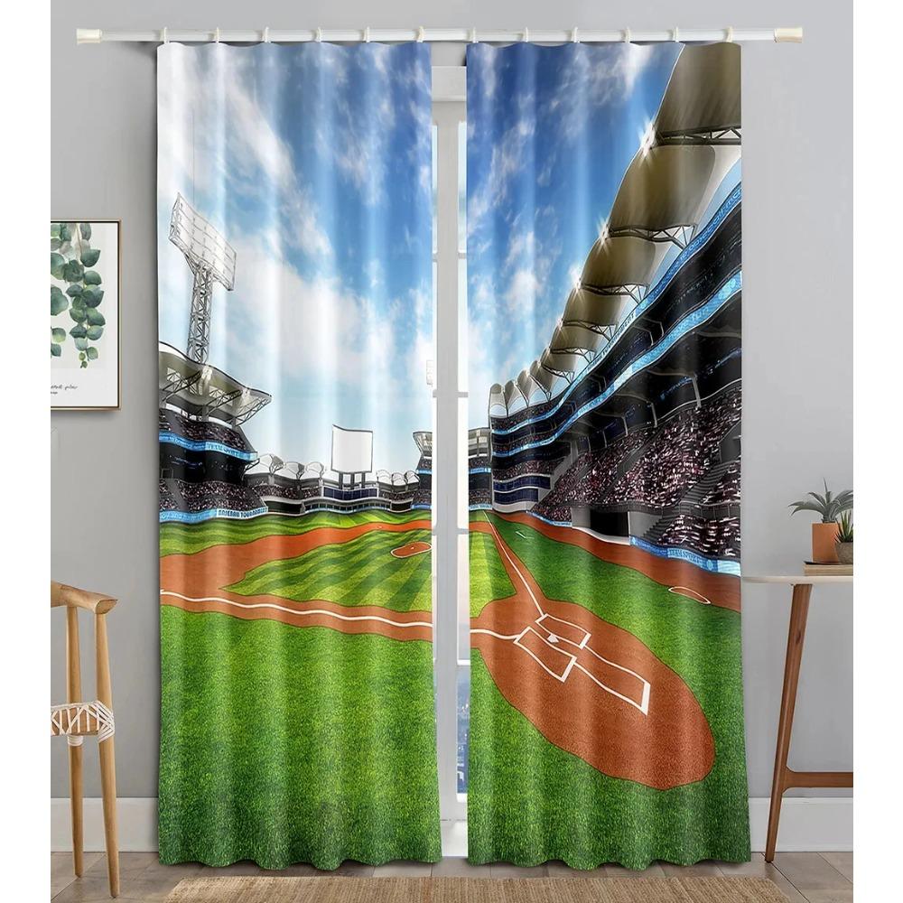 American Football Stadium Arena Night Spotlights Sky Bedroom Window Shade Curtains for Boys Men Teens Printed Living Room Drapes