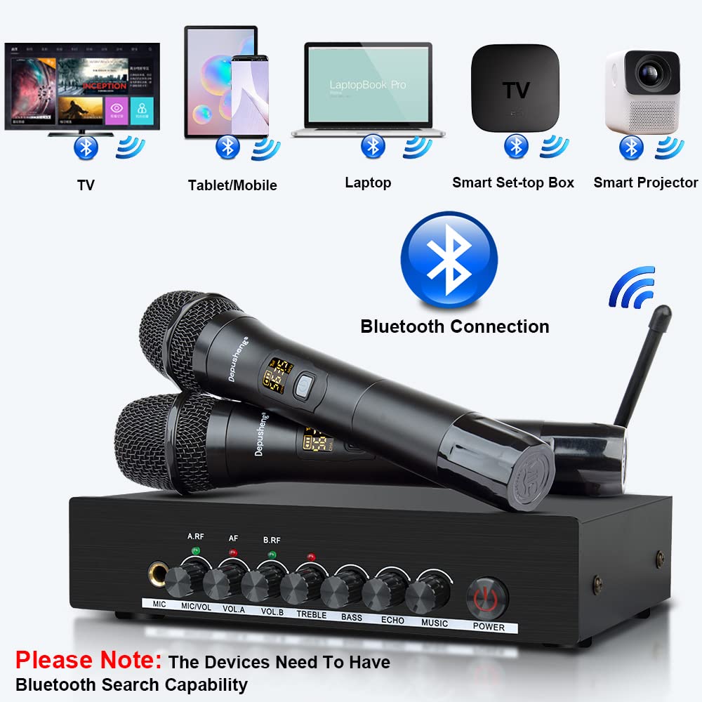 Depusheng D3 Professional Wireless Microphone Dual Portable UHF Wireless Receiver Suitable for KTV Family K-Song Stage Performance Bluetooth