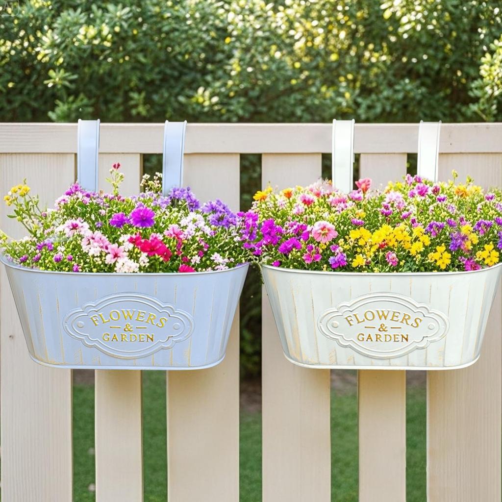 Outdoor Plants Planter Black Metal Iron Hanging Flower Pots Decks Railings Fence Buckets Modern Boho Wall Mount Window Box Plant Holder Hooks Porch