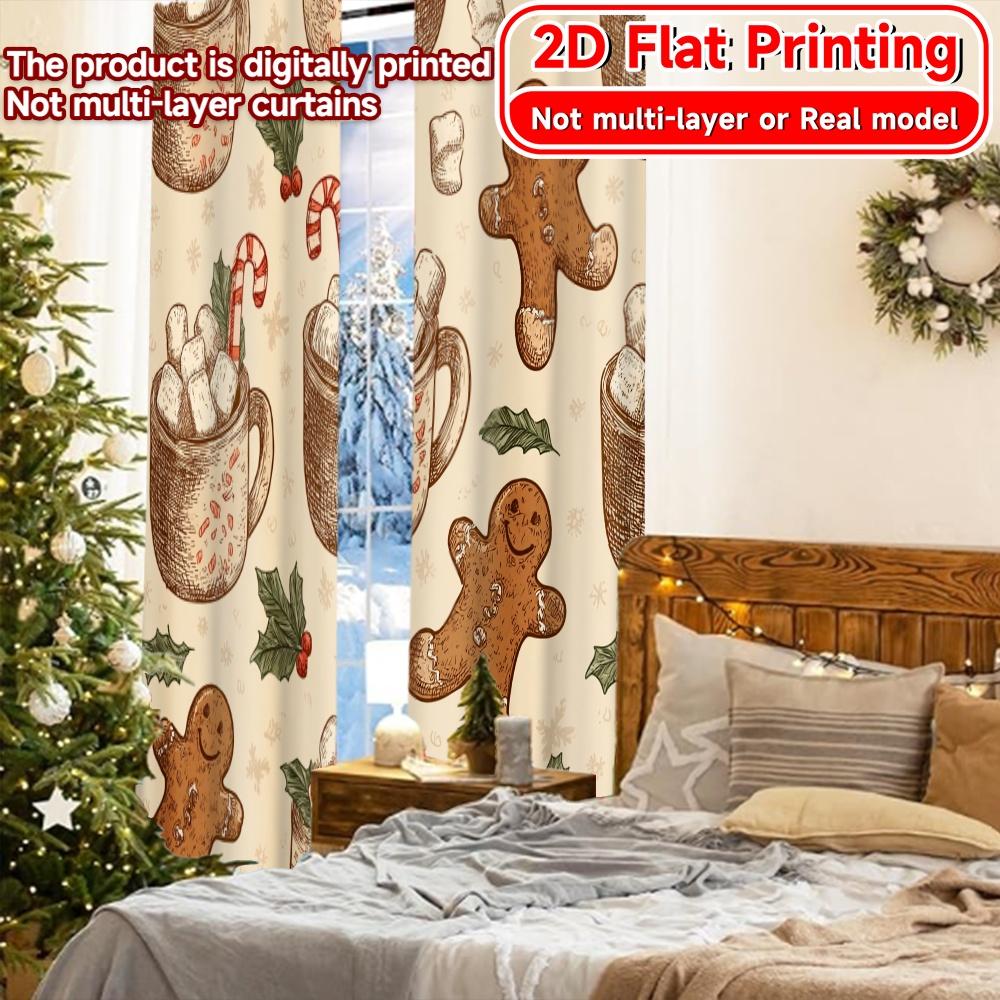 Flat Printing Gingerbread Joy Chic Curtain Cloth Yarn Curtains Holiday Use Bedroom Living Room Office Teens Set Of 2 Made Polyester Washable Area