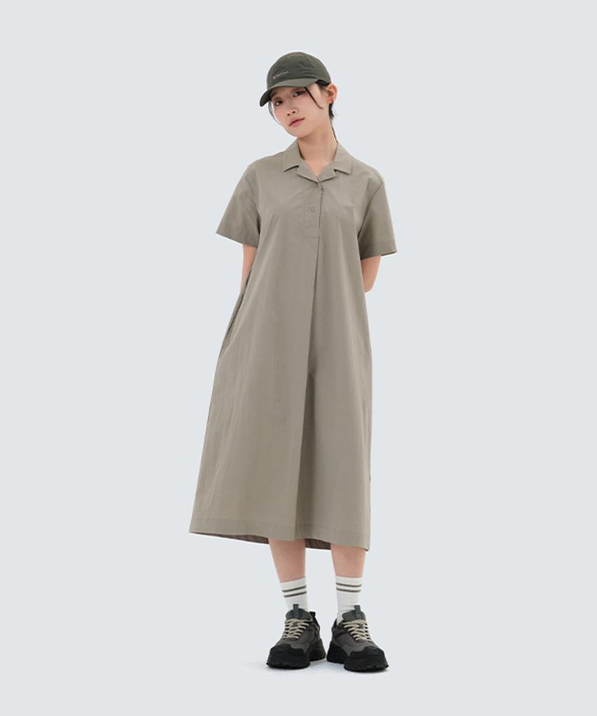 Snow Peak Cooling Root Collared Beige Casual Dress Dress, Medium, Grey, Women's,
