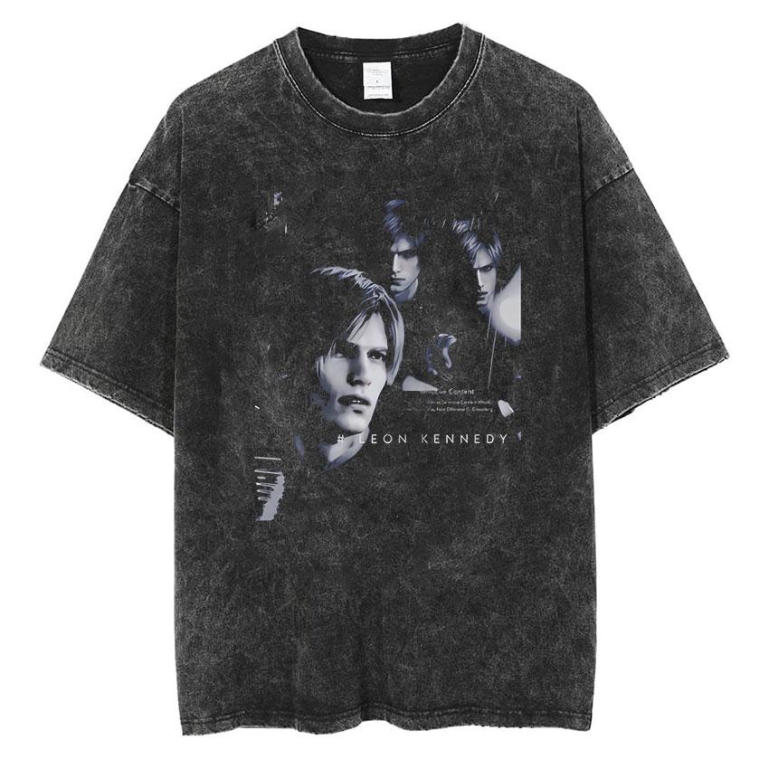 Resident Evils Leon Print Tshirt for Men Women Clothing Short Sleeve Cotton Soft Tee Tops Harajuku Washed Oversized Streetwear