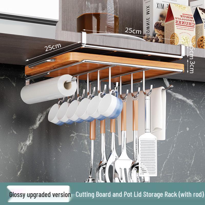 Stainless Steel Kitchen Storage Rack: Hanging Organizer with Cabinet Baskets & Paper Towel Holder