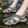 Mens Big Size Sandals Summer Genuine Leather Beach Slippers Non Slip Handmade Stitched Sandals
