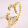 Women Ring Adjustable Open Heart Shape Finger Ring with Cubic Zirconia Semi-Inlaid Design Formal Wear Jewelry Gift
