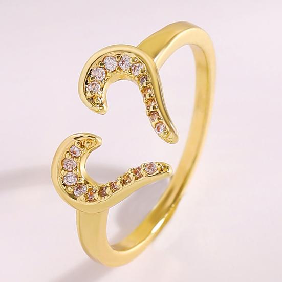 Women Ring Adjustable Open Heart Shape Finger Ring with Cubic Zirconia Semi-Inlaid Design Formal Wear Jewelry Gift