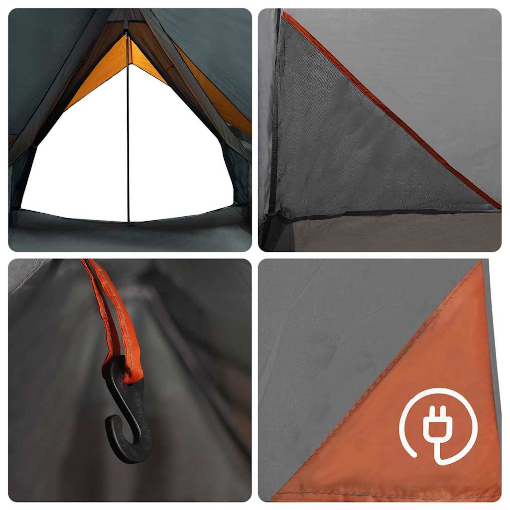 Family Tent with Roof in Grey and Orange 220 x 220 x 184 cm