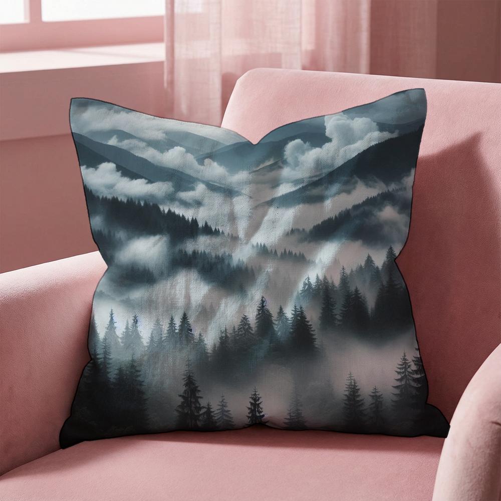 Foggy Forest Mountain Landscape Cushion Cover Multi-Scene Pillow Cover for Home & Car - Reversible, Soft & Durable for Daily Use