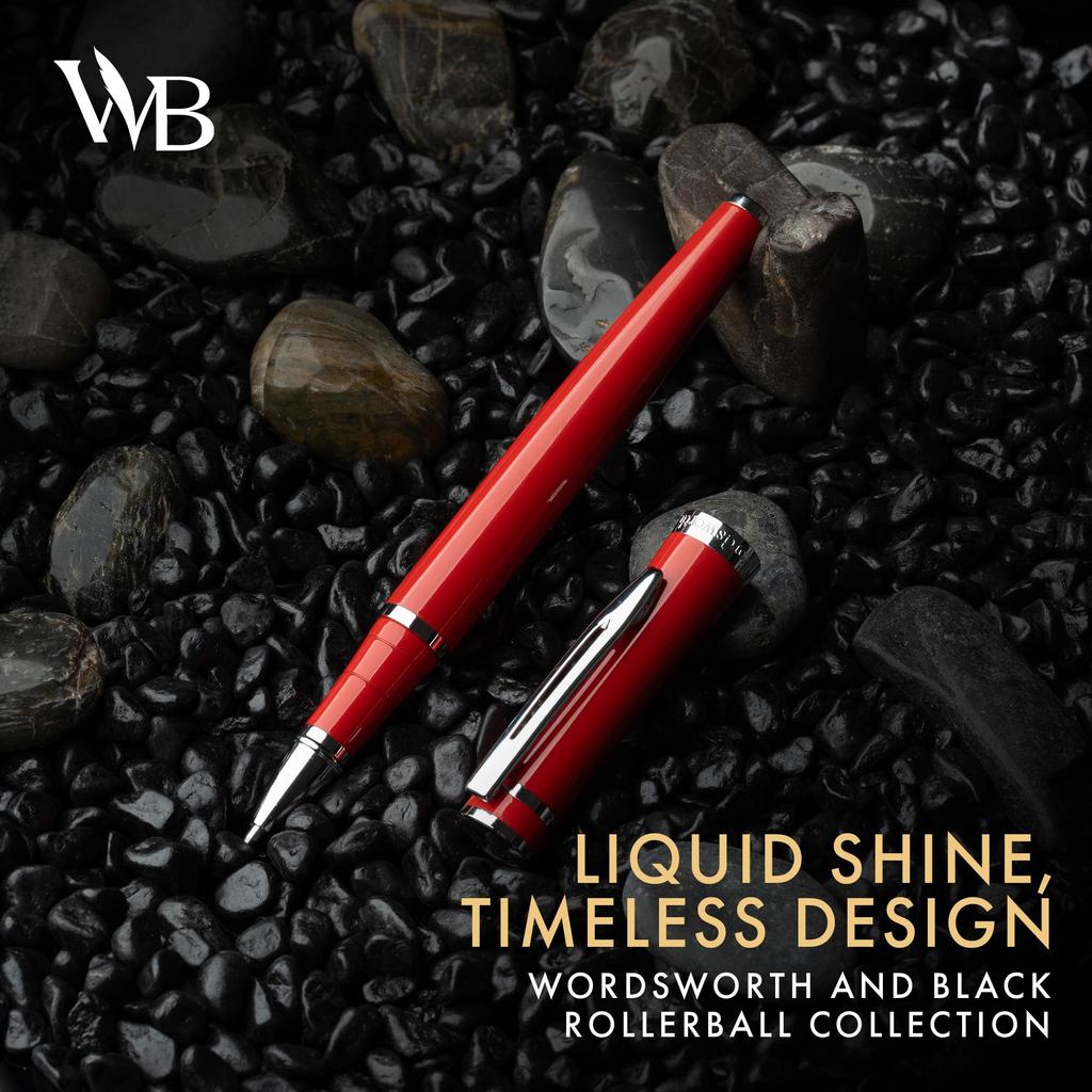 Wordsworth Black Rollerball Pen Luxury Pen Chrome Red Refillable Refillable Gift for Men and Professional Nice and Fancy Pen for Work & - - Finish,