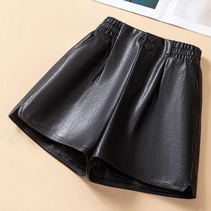 Women's High Waist PU Leather A-Line Shorts - Autumn/Winter Slimming Plus Size, Loose Fit Boot Pants