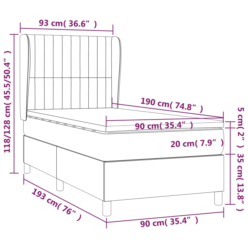 Vidaxl Letto Continentale Con Materasso, Grigio Chiaro, Velluto, 90X190 Cm
