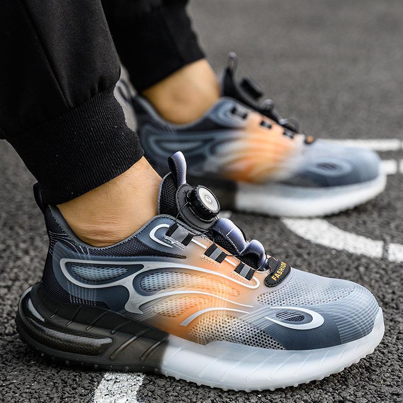 Fashion Rotating Button Safety Shoes Men Steel Toe Shoes Non-slip Safety Work Shoes Man Breathable Air Cushion Work Protective Sneakers