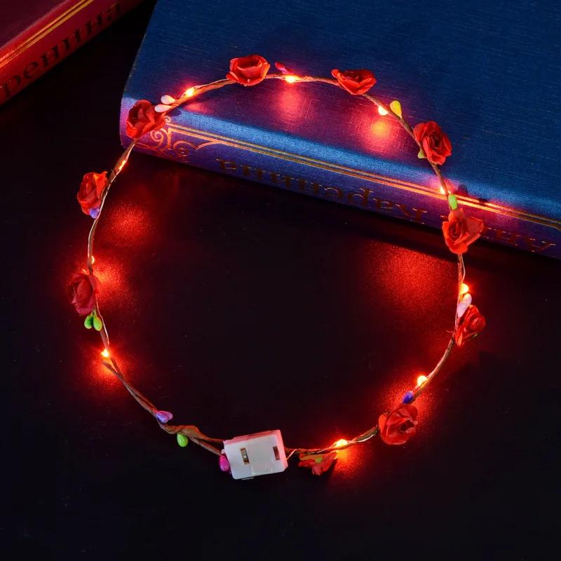 10-50PCS LED Flower Headdress Garland Shine Lights Decoration for Halloween Christmas Party Music Festival Festival Headdress