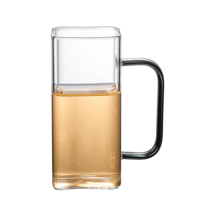 Heat-Resistant Square Borosilicate Glass Cup for Tea and Cold Drinks with Handle