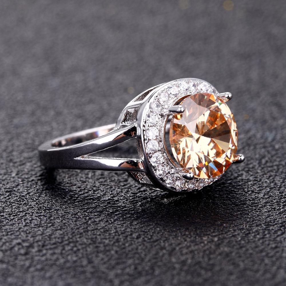 925 Sterling Silber Mädchenringe mit Champagner Smoky Quartz Ring Rund geschliffener Edelstein Luxusringe für Damen Schmuck