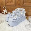 Kawaii Lace White Lolita Shoes Women Heart Buckle Platform Mary Janes Japanese Style Patent Leather Jk Shoes