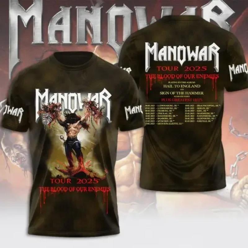 Rock Manowar Band Harajuku Hip Hop 3D Print Sports Men‘s Short Sleeve Summer Outdoor Street Fitness Quick Dry Breathable T-shirt