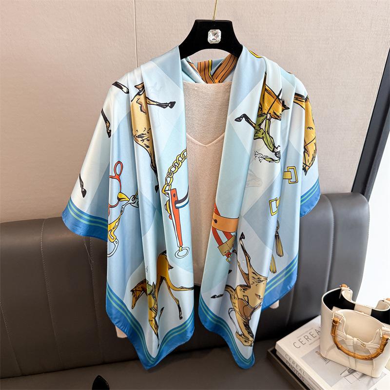 Light luxury horse simulation silk high-end sense 111cm large square scarf silk scarf printed shawl sunscreen scarf headscarf scarf