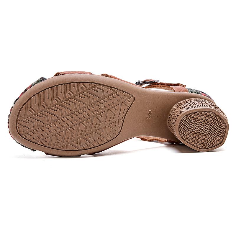 Fashion GKTINOO 2025 Ethnic Style Comfortable High Heels Women Summer Sandals Printed Genuine Leather Mom Women's Shoes Non-slip