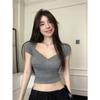 Fashion pure desire sexy cross low V-neck short top women's summer versatile slim slim navel T-shirt short sleeve tide