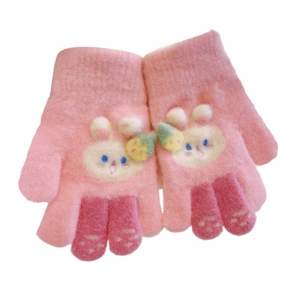Cartoon Rabbit Children Full Fingers Gloves Plush Windproof Gloves Cute Kids Knitted Gloves