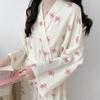 Damen Frühlings-/Herbst-Nachthemd im koreanischen Stil, einfach, bequem, rosa Schleife, lässig, lockere Passform, Loungewear