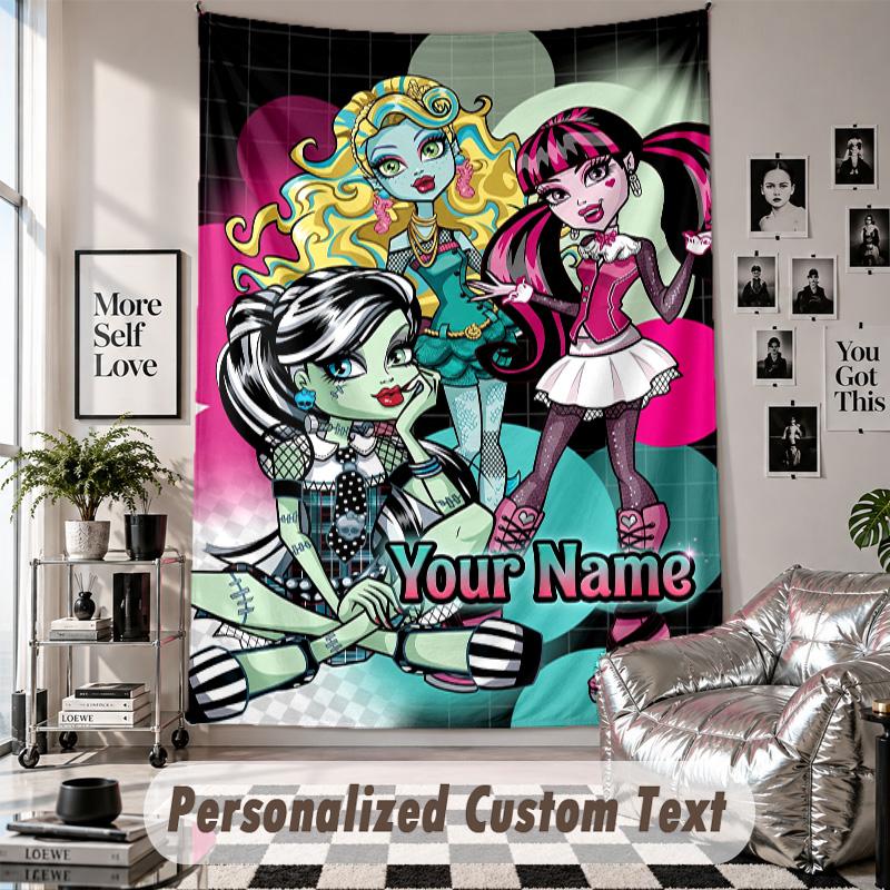 Custom Tapestry Wall Hanging, Monster High Personalized Name Text Home Wall Decor