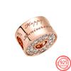 Authentic 925 Sterling Silver Rose Gold Round Cutout Pavé & Heart Anniversary Charm Fit Fashion Bracelet Jewelry Graduation Gift