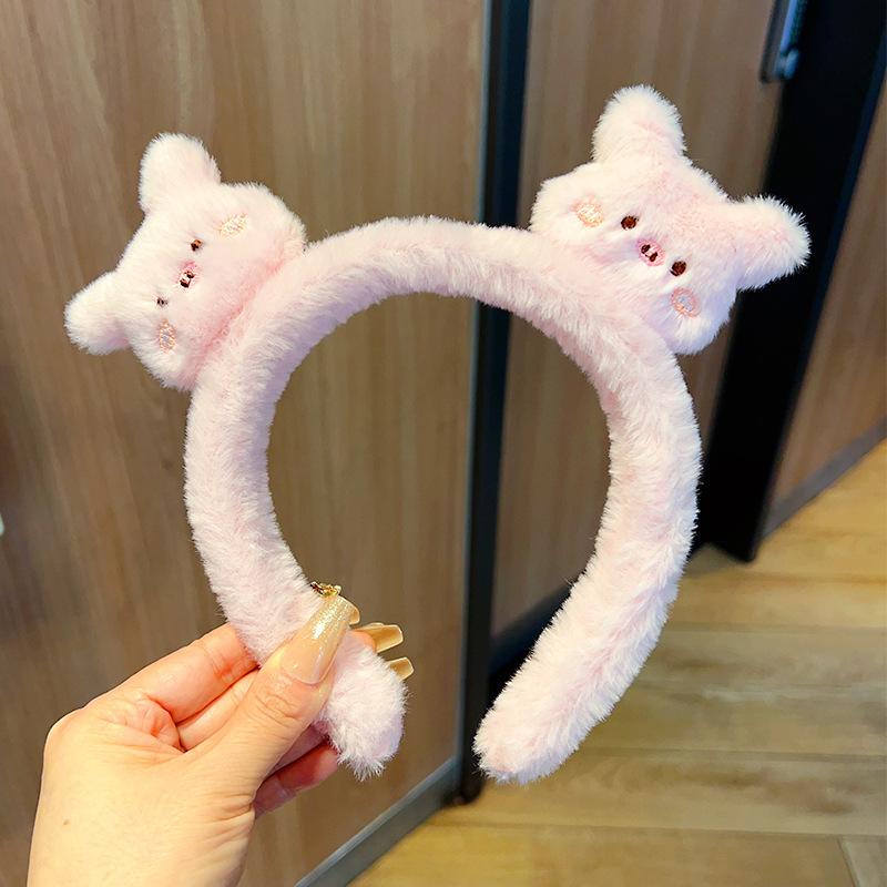 

Cute Wool Rabbit Head Headband for Women Ladies Head Wears Princess Girls Lovely Bunny Head Hoop