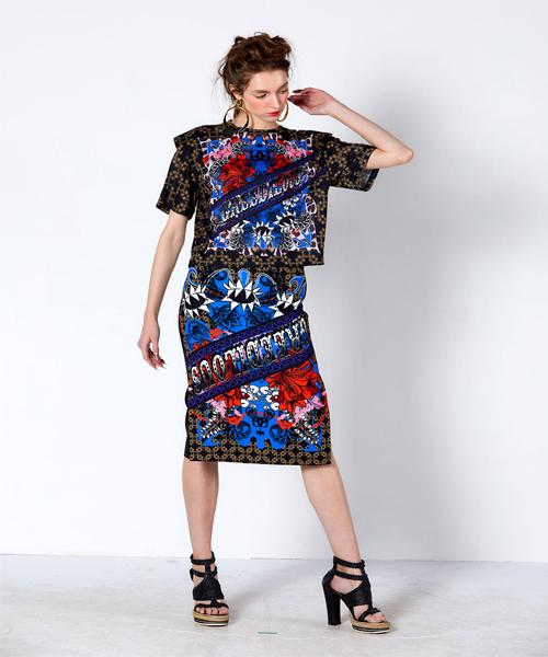 Greedius Tile Print Midi Skirt