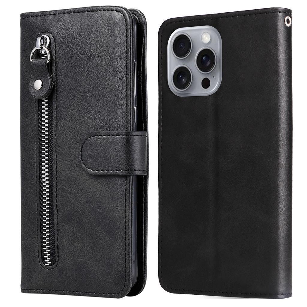 For iPhone 16 Pro Max Case Zipper Pocket Flip Shockproof Leather Phone Cover