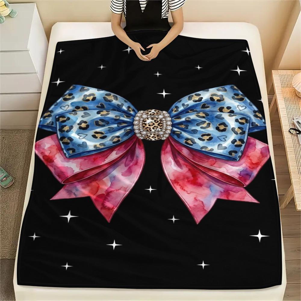 1Pc Gorgeous Bow Print Flannel Blanket, High Quality Comfortable for All Seasons, Home Decor, Warmth and Comfort, Perfect for Christmas Gifts W112