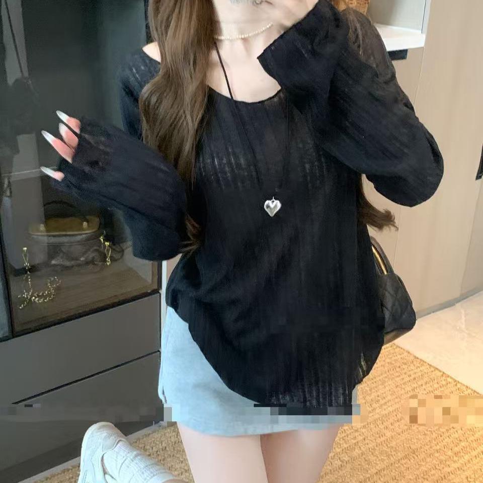 Summer Micro-Sheer Ruffle V-Neck Cardigan: Women's Long-Sleeve Loose Fit Lightweight Outerwear.