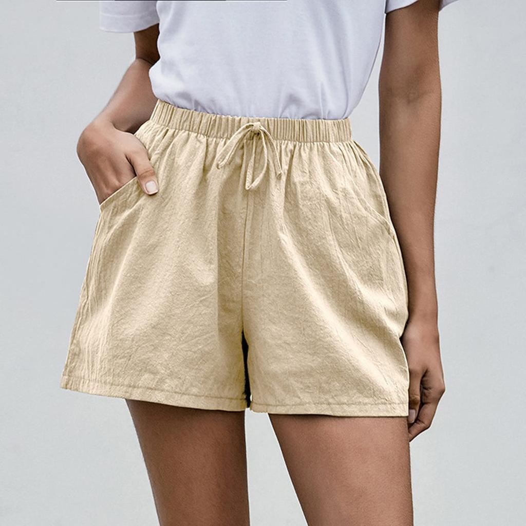 Women's Fashionable Color Drawstring Elastic Waist Pocket Casual Loose Shorts