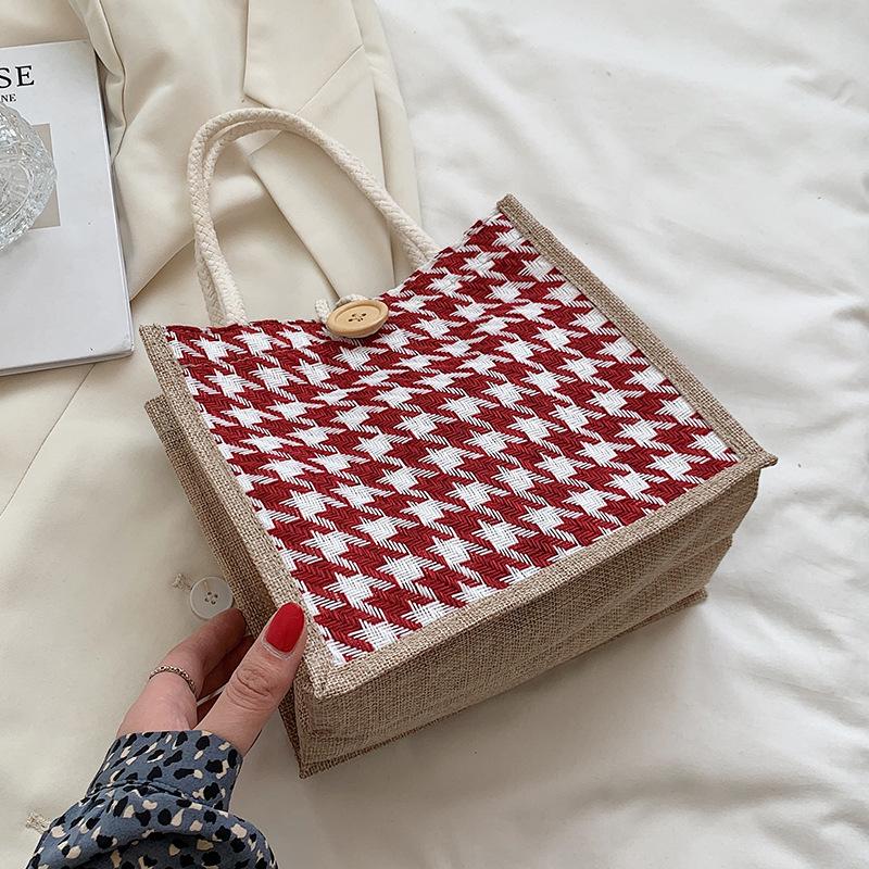 Geantă Tote Lines pentru Femei Modă Stil Coreean Ins Coș de Legume Suvenir Cutie Cadou Sac de Ambalaj din In Geantă de Mână Versatilă