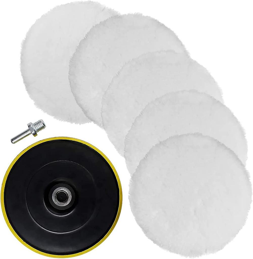 Wool Polishing Pad Set: 6 & 7 Inch, 7-Piece Self-Adhesive Waxing & Beauty Wheel