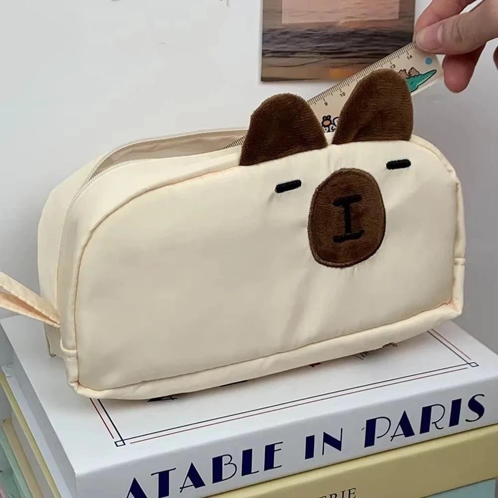 Cute Capybara Pen Case Animal Shaped Cartoon Pencil Box Portable Black Cat Pencil Bag  Office