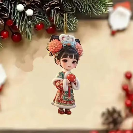 Yousheng Keychain Pendant Red Fruit Symbolic Charm Traditional Qing Dynasty Style Girl Charm Key Chain Peace Good Fortune Handbag Keyring Decoration