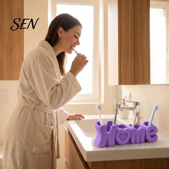 Countertop Toothbrush Stand HOME Holder, Compact 4-Compartment Organizer, Modern Style Minimalist Bathroom Decor Durable Plastic for Electric