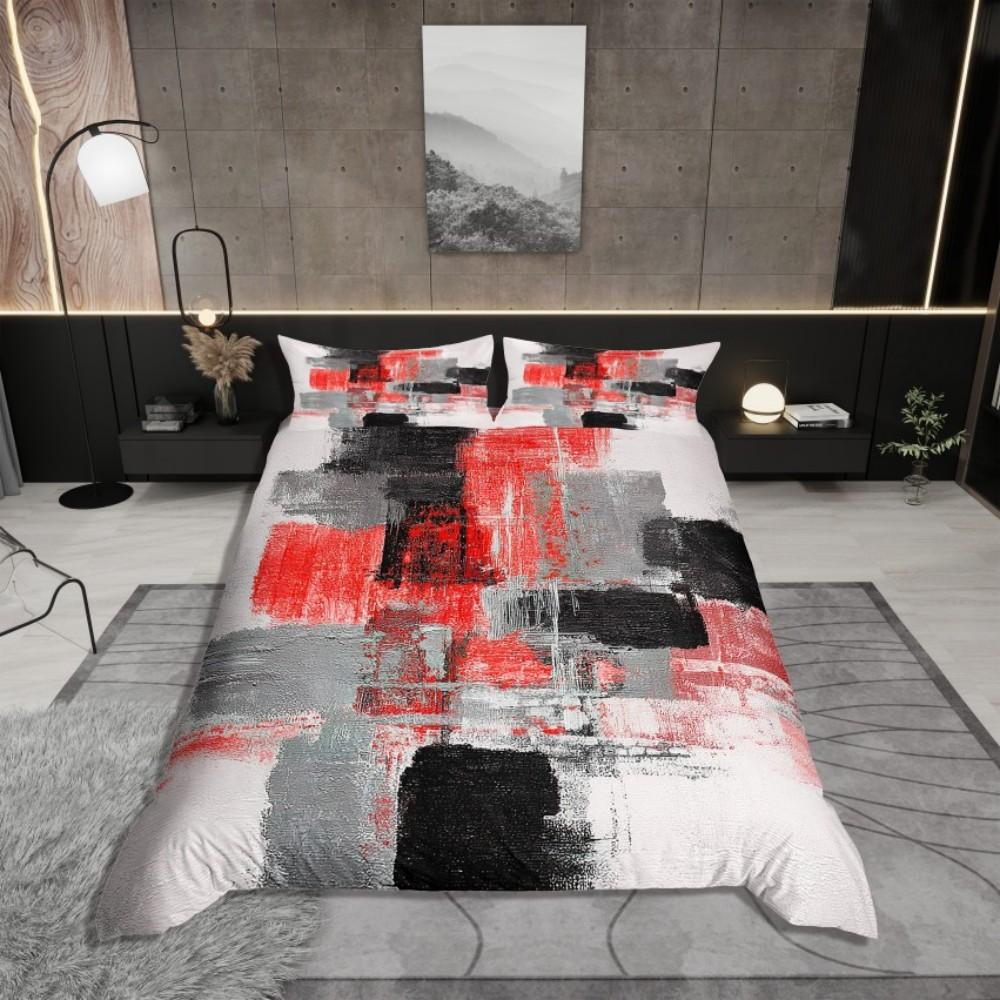 Homewish Adult Chic Rectangle Duvet Cover Set,Oil Printing Artwork Bedding Set,Modern Square Abstract Reversible Bed Set