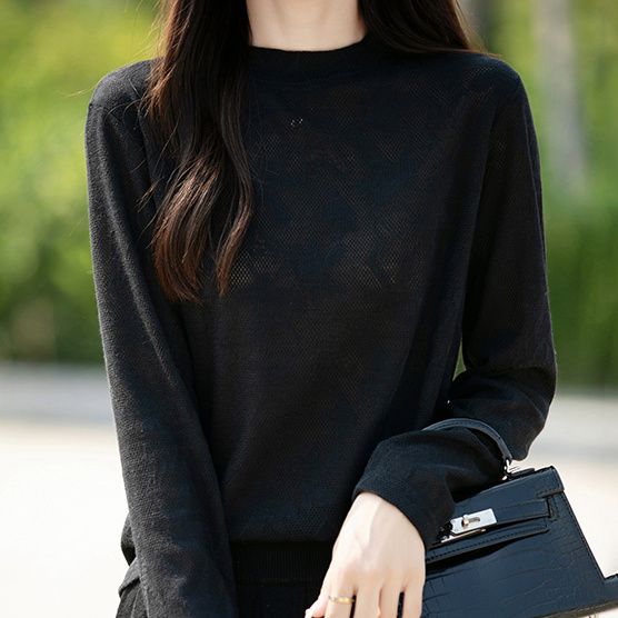 Hook Flower Hollow Knitted Base Shirt for Women's Spring and Autumn Loose Top