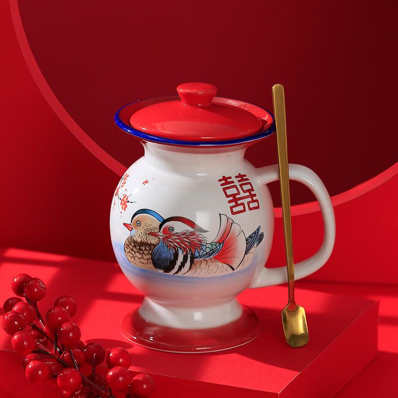 

350 мл Ностальгическая китайская керамическая чашка для чая с крышкой Новинка Винтажная чашка для кофе, чая, молока Забавная Для подарков Китайский свадебный декор 301-400ml