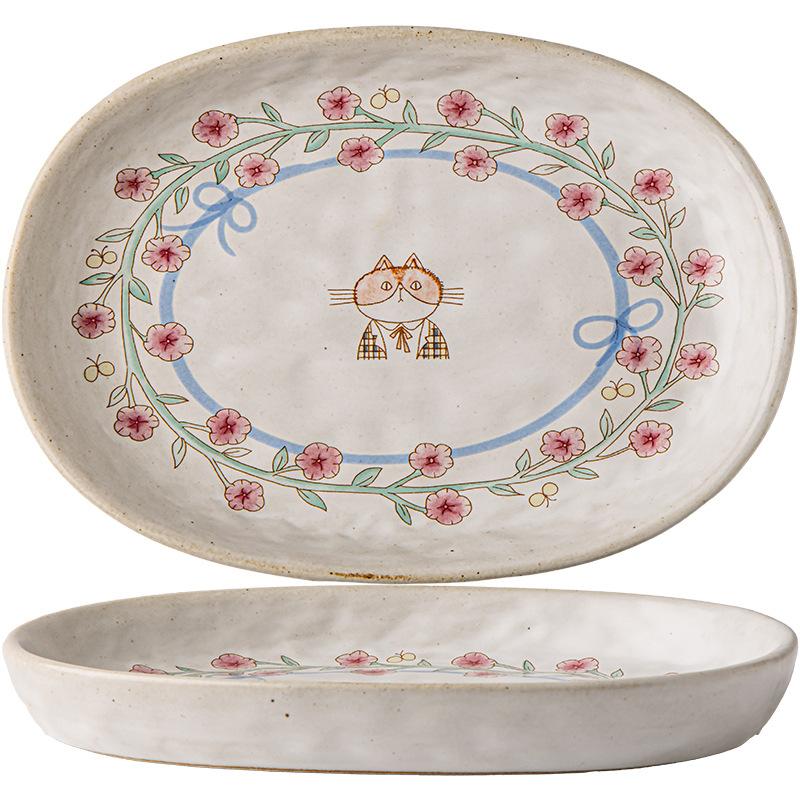 Creative Oval Plate 6.5-Inch Coarse Pottery Plate High-Value Dessert Plate Cute Small Vegetable Plate Export