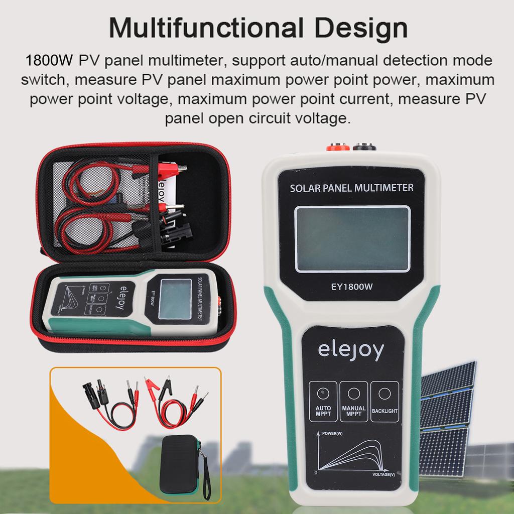 1800W Solar Panel Multimeter 120V Tester Photovoltaic Panel Multimeter Tester MPPT Photovoltaic Power Meter with LCD Backlight