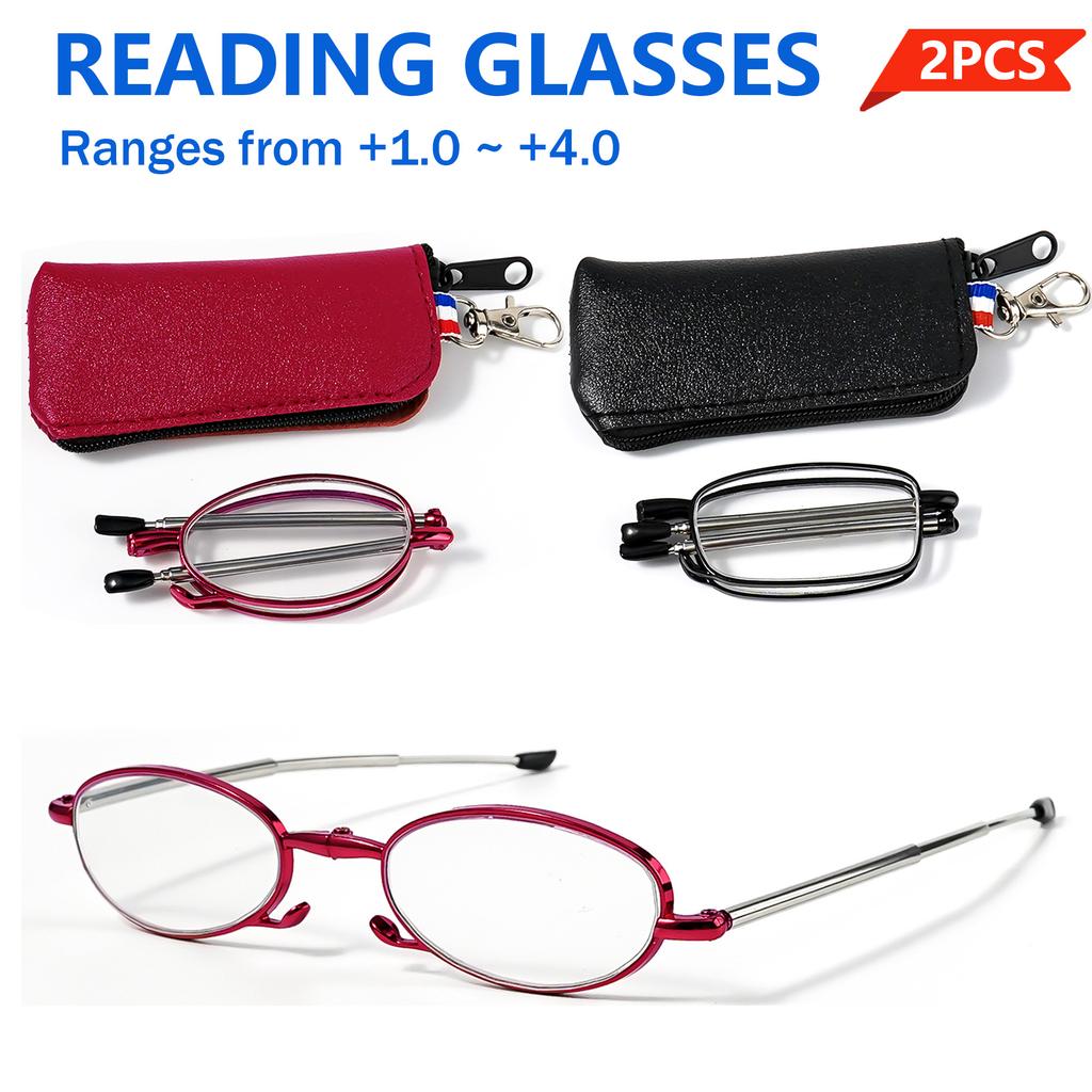 2pcs Men & Women - Foldable, +1.0 To +4.0 Strength, Oval Frame, Lightweight & Stylish Design, Perfect for Reading, Travel