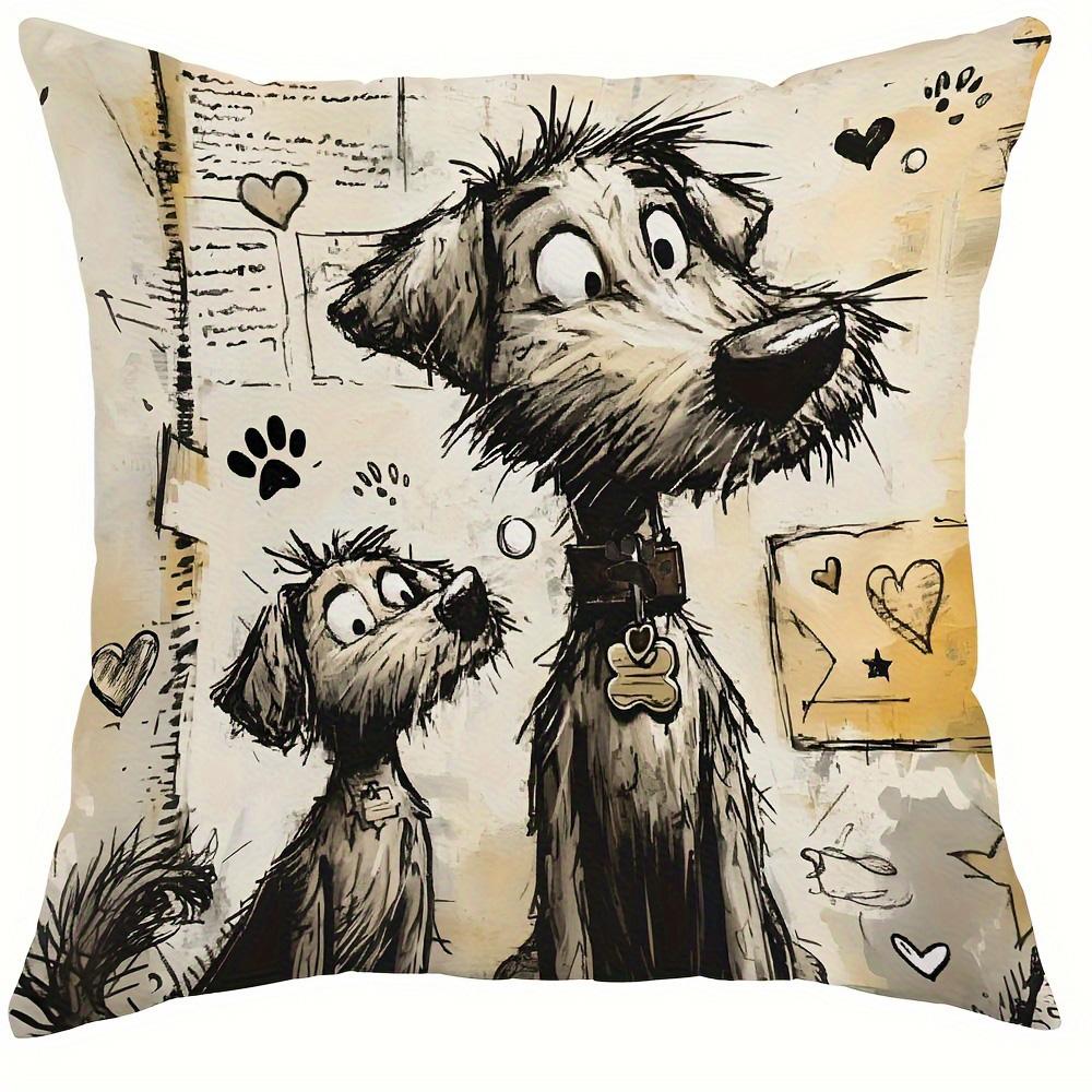 1/4pcs Cute Dog Illustrations Printed Pillowcases Sofa Cushion Cover Home Bedroom Room Decoration