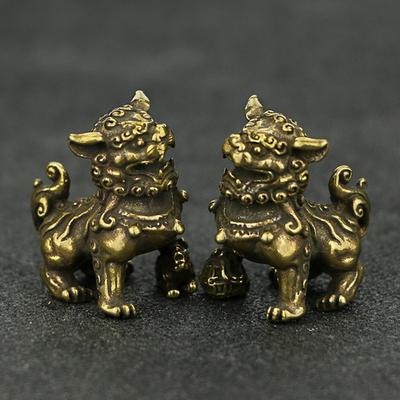 2pcs Pure Copper Lucky Lion King Figurines Miniatures Desk Ornaments Antique Bronze Chinese Animals Statue Home Feng Shui Decor